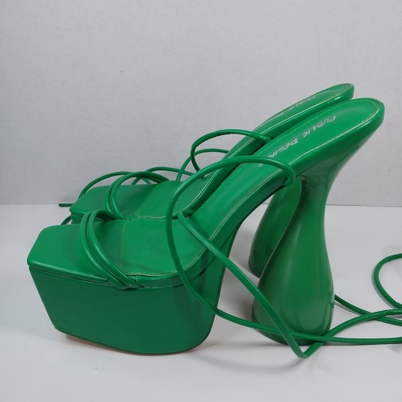 Public Desire Size 8 Anabele Green Pu Lace Up Cylinder Platform Heels Shoes - Picture 5 of 16